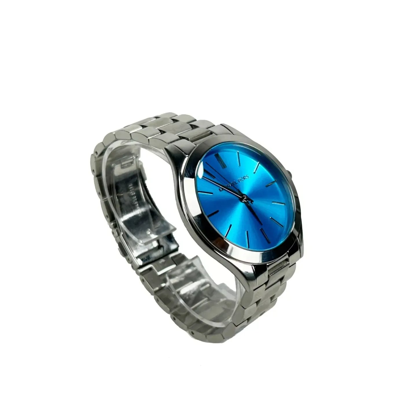 Michael Kors Slim Runway Stainless Steel Watch Blue Silver MK3292 NO BOX, 42mm case, minimalistic design, non-numeric markers