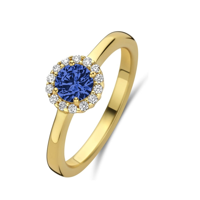 NEW BLING Mod. 9NB-1540-56 gold ring with blue gemstone and diamond accents