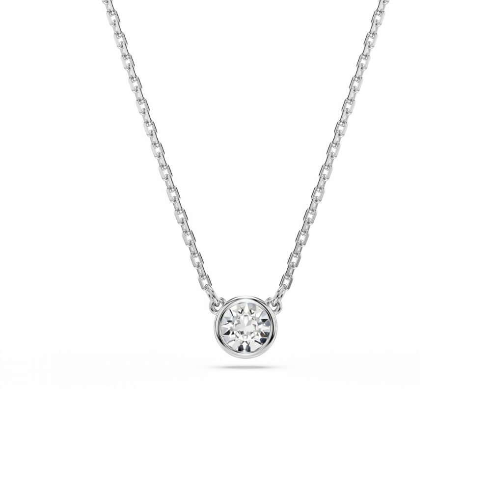 SWAROVSKI Mod. 5696039 Imber Pendant Necklace, round cut, rhodium plated, white stone, elegant minimalist design