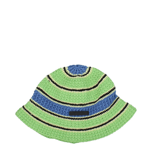 Stella McCartney Green Cotton Bucket Hat with blue stripes, vintage style, front logo, 100% cotton, product code F78039, MPN 7V0043WP01643000.