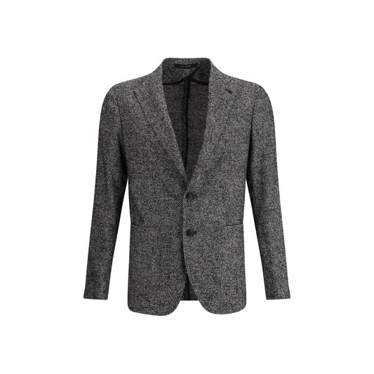 Alt Tag: Tagliatore Gray Wool Blazer with classic lapel, front button closure, and two welt pockets, ideal for a formal look, made in Italy.