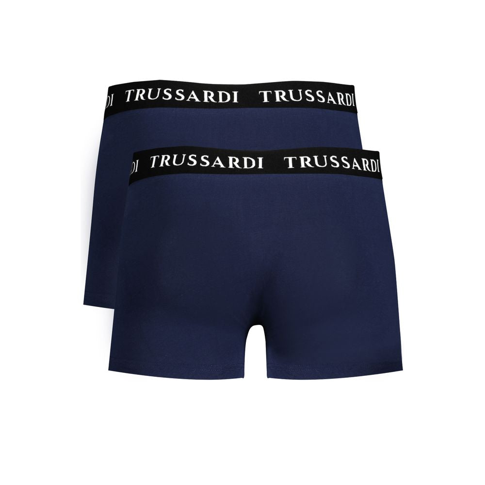 Trussardi Blue Cotton Underwear, bi-pack boxer with branded elastic waistband, logo print, elastic waist, men's underwear.