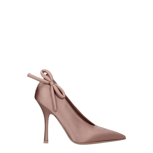 Valentino Garavani Pink Satin High Heel Pumps with pointy toe and side detail, featuring an 11 cm leather sole heel.