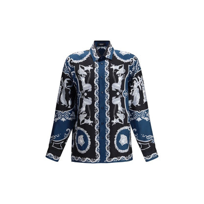 Versace Blue Silk Pattern Shirt 1728,72470364320,Blue,Clothing,IT50 | L,Men,New with tags,Pattern - Shirts - Clothing,Shirts - Clothing,Versace
