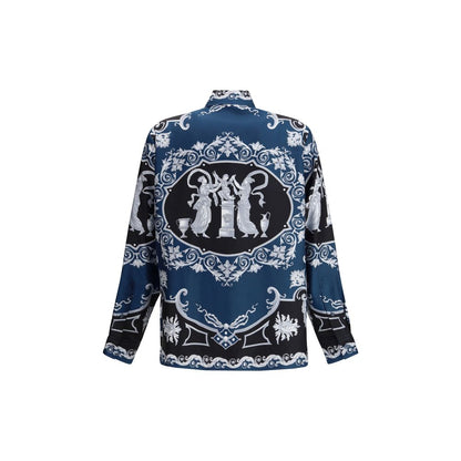 Versace Blue Silk Pattern Shirt 1728,72470364320,Blue,Clothing,IT50 | L,Men,New with tags,Pattern - Shirts - Clothing,Shirts - Clothing,Versace