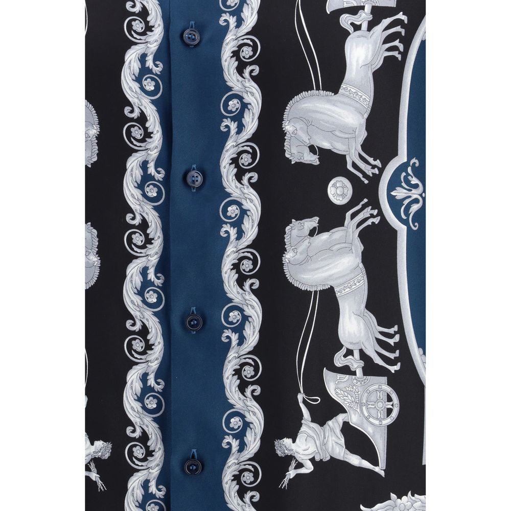 Versace Blue Silk Pattern Shirt 1728,72470364320,Blue,Clothing,IT50 | L,Men,New with tags,Pattern - Shirts - Clothing,Shirts - Clothing,Versace