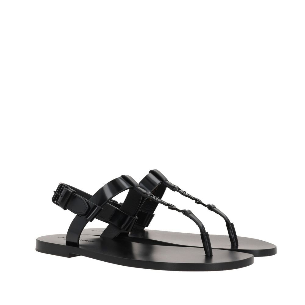 Saint Laurent Black Calfskin Strap-On Sandals