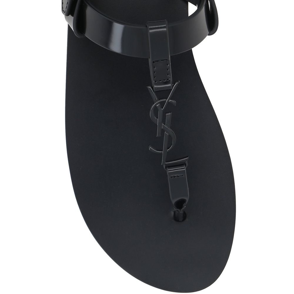 Saint Laurent Black Calfskin Strap-On Sandals