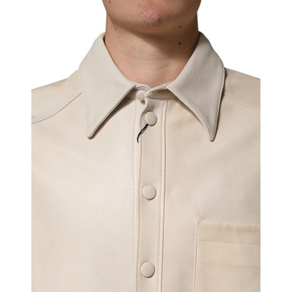Dolce & Gabbana Beige Leather Button Down Men Casual Shirt