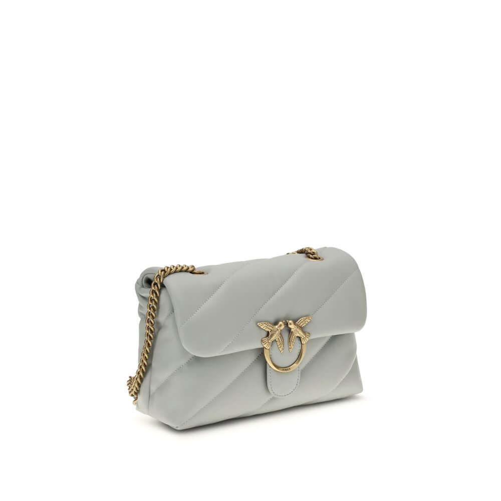 PINKO Gray Calf Leather Bos Taurus Shoulder Bag