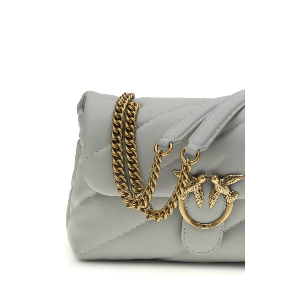 PINKO Gray Calf Leather Bos Taurus Shoulder Bag