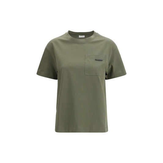 Brunello Cucinelli Bicolor Cotton T-Shirt 1728,72470364320,Bicolor,Brunello Cucinelli,Clothing,L,M,New with tags,S,T-Shirts - Clothing,Women,XL