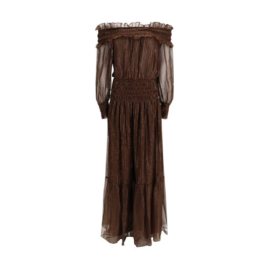 Self-Portrait Brown Silk Long Dress 1728,6,72470364320,8,Brown,Clothing,Dresses - Clothing,Long - Dresses - Clothing,New with tags,Self-Portrait,Women