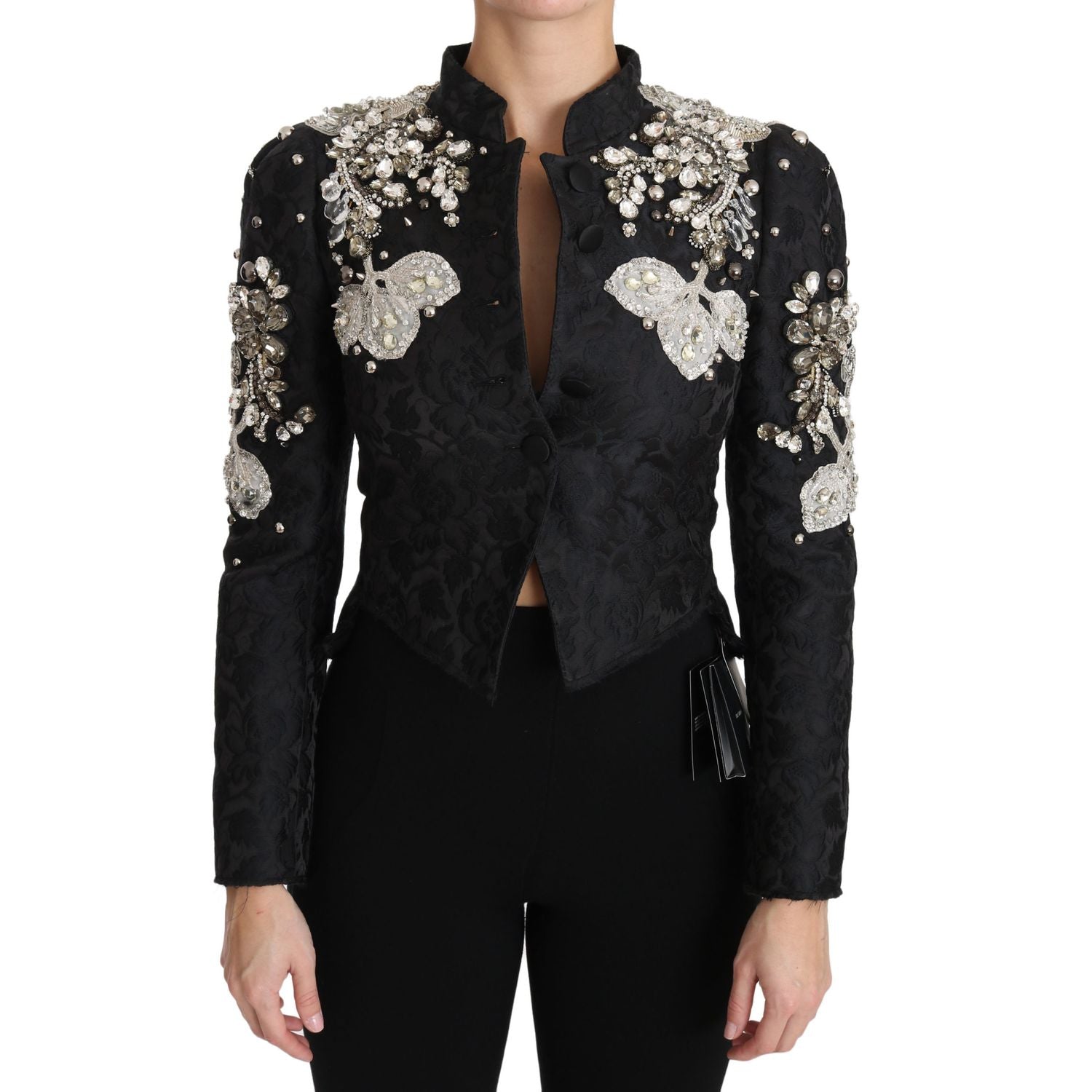 Dolce & Gabbana Black Jacquard Crystal Floral Jacket
