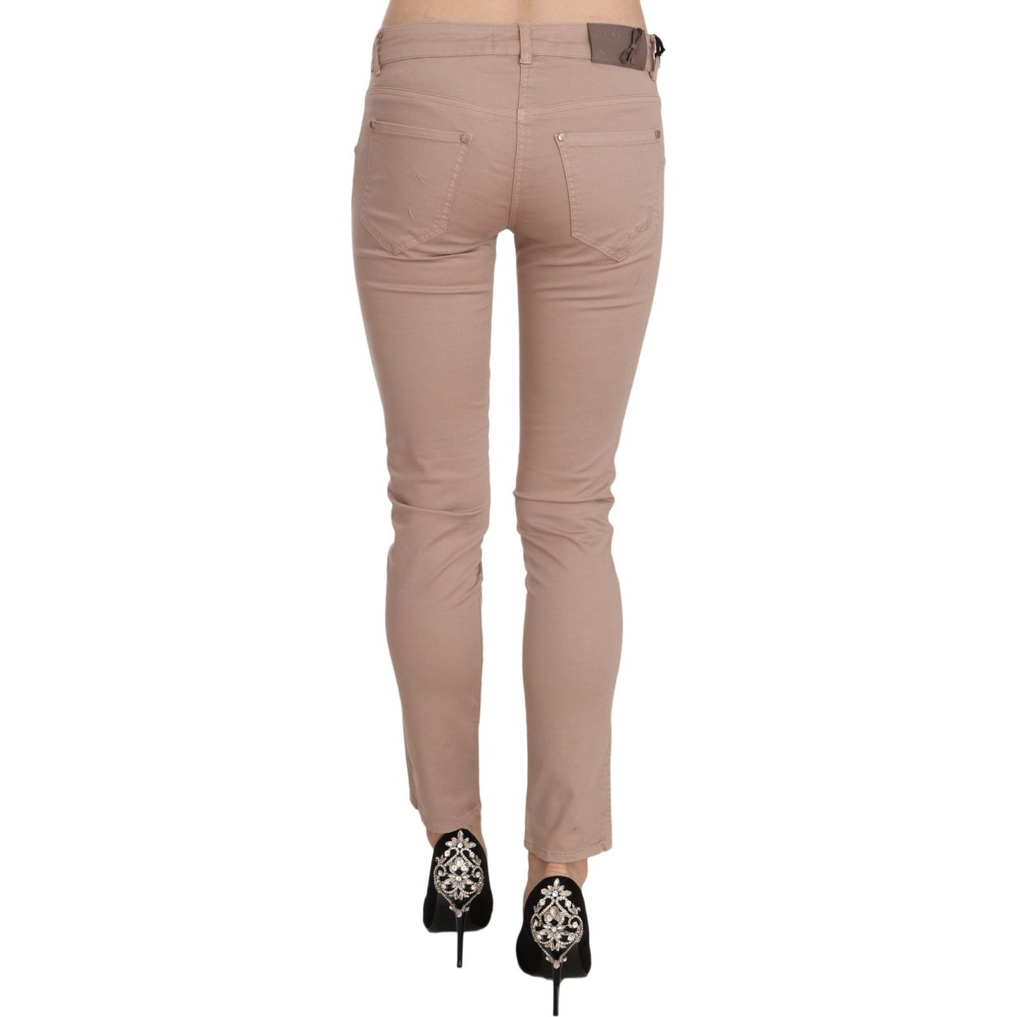 CRISTINAEFFE Brown Low Waist Slim Fit Skinny Cotton Pants