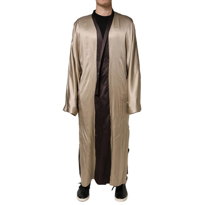 Dolce & Gabbana Beige Silk Satin Long Coat Robe Jacket