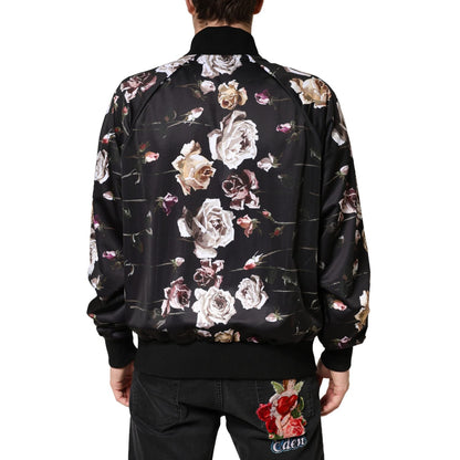 Dolce & Gabbana Black Floral Polyester Full Zip Bomber Jacket