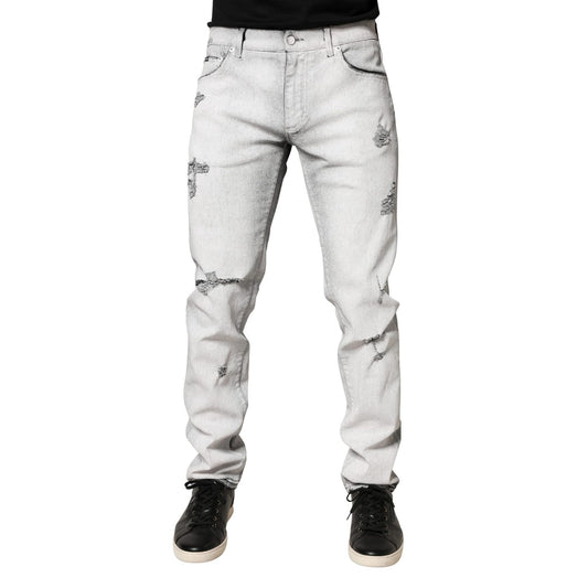 Dolce & Gabbana Light Gray Distressed Skinny Men Denim Jeans