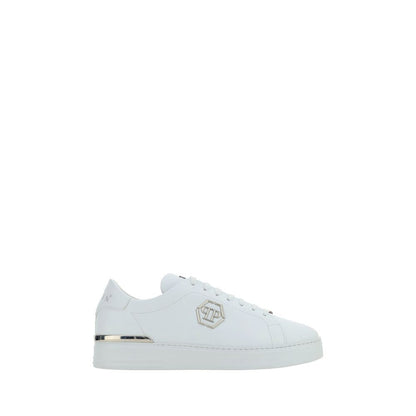 Philipp Plein White Calf Leather Bos Taurus Low Top Sneakers 1728,72470364320,EU40/US7,EU41/US8,EU42/US9,EU43/US10,EU44/US11,Low Tops - Sneakers - Shoes,Men,New with tags,Philipp Plein,Shoes,Sneakers - Shoes,White