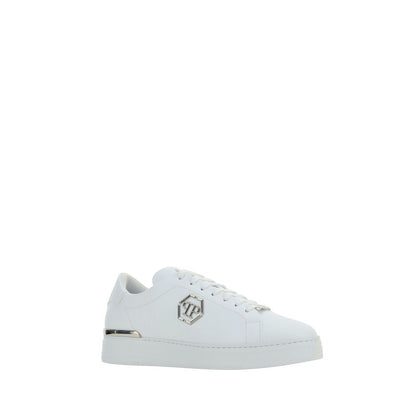 Philipp Plein White Calf Leather Bos Taurus Low Top Sneakers 1728,72470364320,EU40/US7,EU41/US8,EU42/US9,EU43/US10,EU44/US11,Low Tops - Sneakers - Shoes,Men,New with tags,Philipp Plein,Shoes,Sneakers - Shoes,White