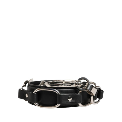 Dolce & Gabbana Black Leather Silver Chain Bag Accessory Shoulder Strap