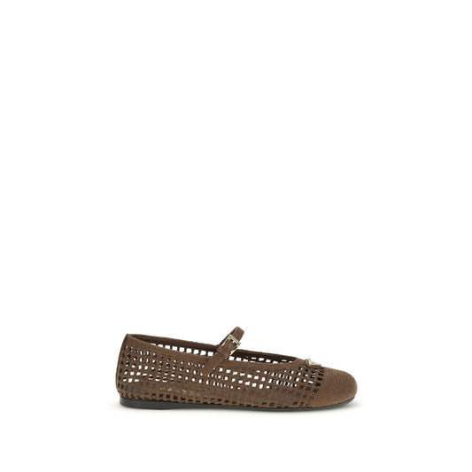 Prada Brown Cotton Ballet Flats 1728,72470364320,Ballet Flats - Flats - Shoes,Brown,EU36/US6,EU38/US8,EU41/US11,Flats - Shoes,New with tags,Prada,Shoes,Women