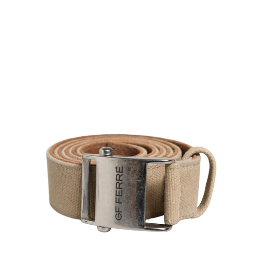 GF Ferre Men Beige Canvas Silver Metal Buckle Cintura Belt 115 cm / 46 Inches,1728,67345645728,Accessories,Beige,Belts - Accessories,GF Ferre,Material: Canvas,Men,New with tags,Regular Belts - Belts - Accessories