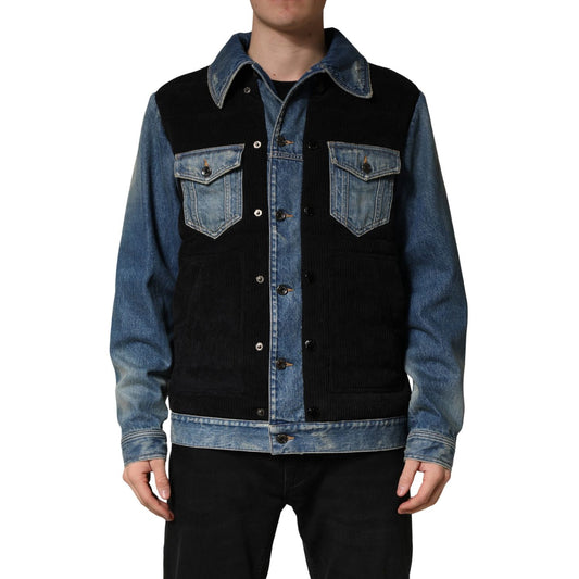 Dolce & Gabbana Black Blue Cotton Denim Blouson Men Jacket 1728,67345645728,Black and Blue,Clothing,Denim Jackets - Jackets & Coats - Clothing,Dolce & Gabbana,IT48 | M,IT52 | XL,Jackets & Coats - Clothing,Material: 100% Cotton,Men,New with tags