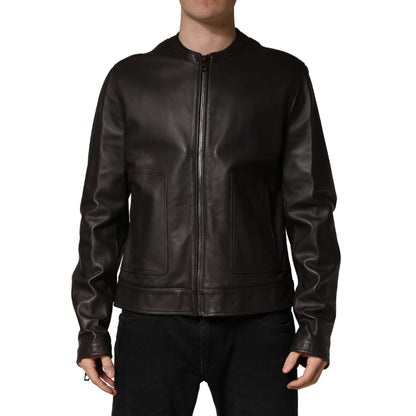 Dolce & Gabbana Black LambskinLeather Full Zip Biker Jacket