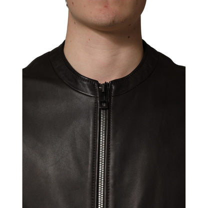 Dolce & Gabbana Black LambskinLeather Full Zip Biker Jacket