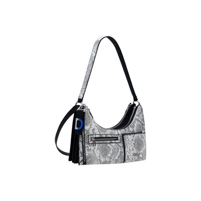 Desigual Black Polyethylene Handbag with snakeskin texture and adjustable strap
