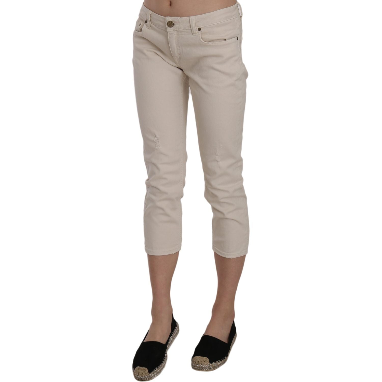 Dondup Beige Cotton Stretch Low Waist Skinny Cropped Capri Jeans