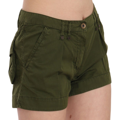 PLEIN SUD Green Mid Waist 100% Cotton Mini Shorts