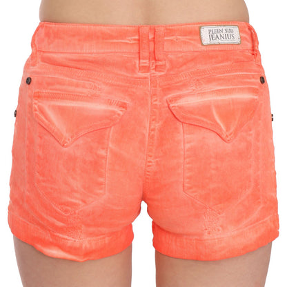 PLEIN SUD Orange Mid Waist Cotton Denim Mini Shorts