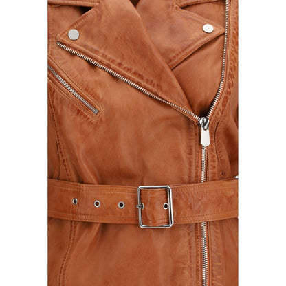 PINKO Brown Goatskin Sleveless Jacket