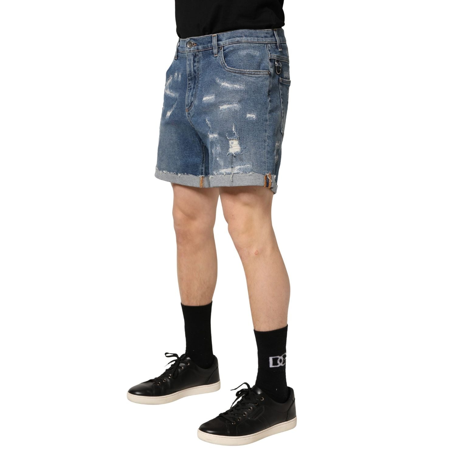 Dolce & Gabbana Blue Cotton Distressed Denim Bermuda Shorts