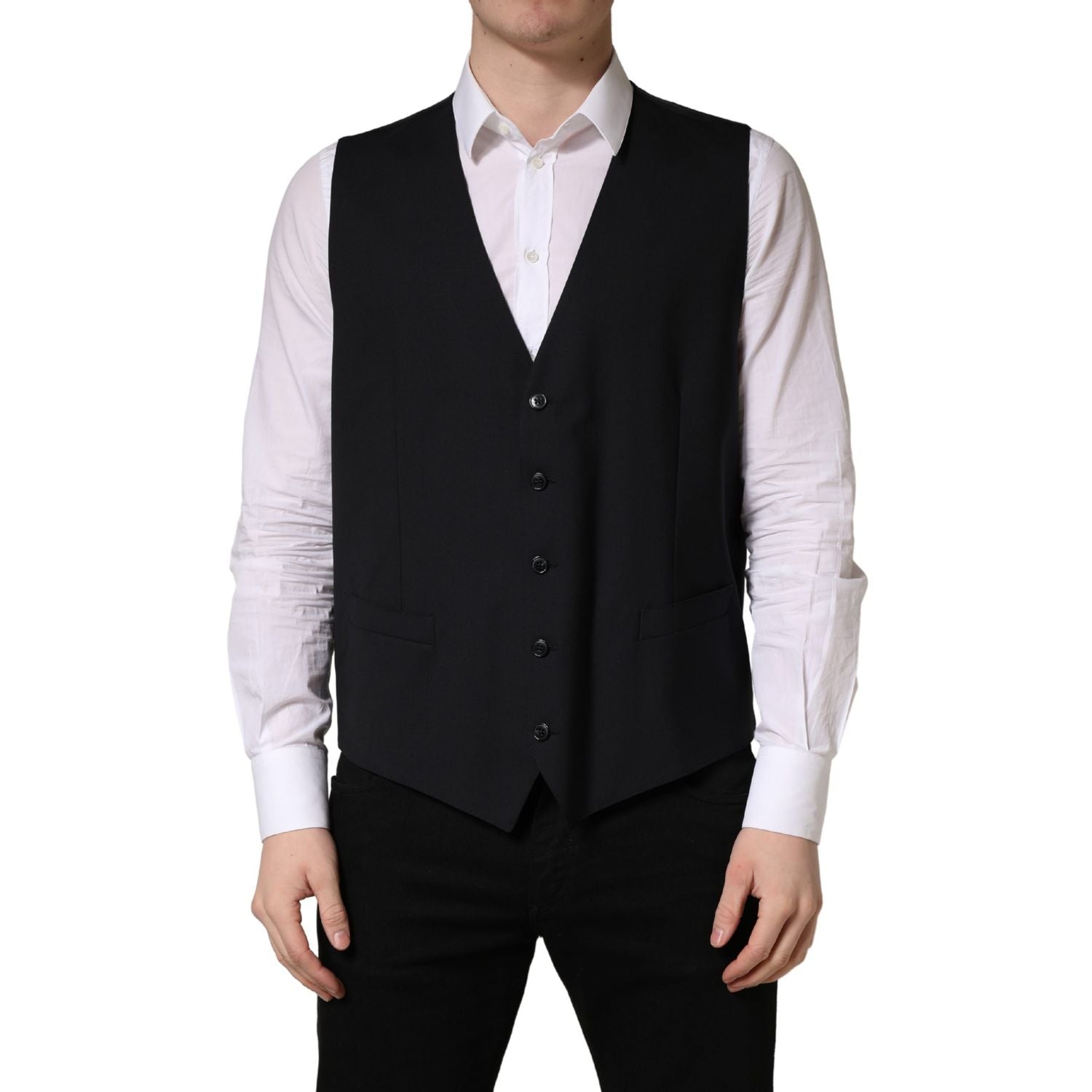 Dolce & Gabbana Black Wool Single Breasted Waistcoat Vest
