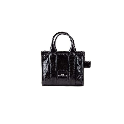 Marc Jacobs The Shiny Crinkle Micro Tote Black Leather Crossbody Bag Handbag