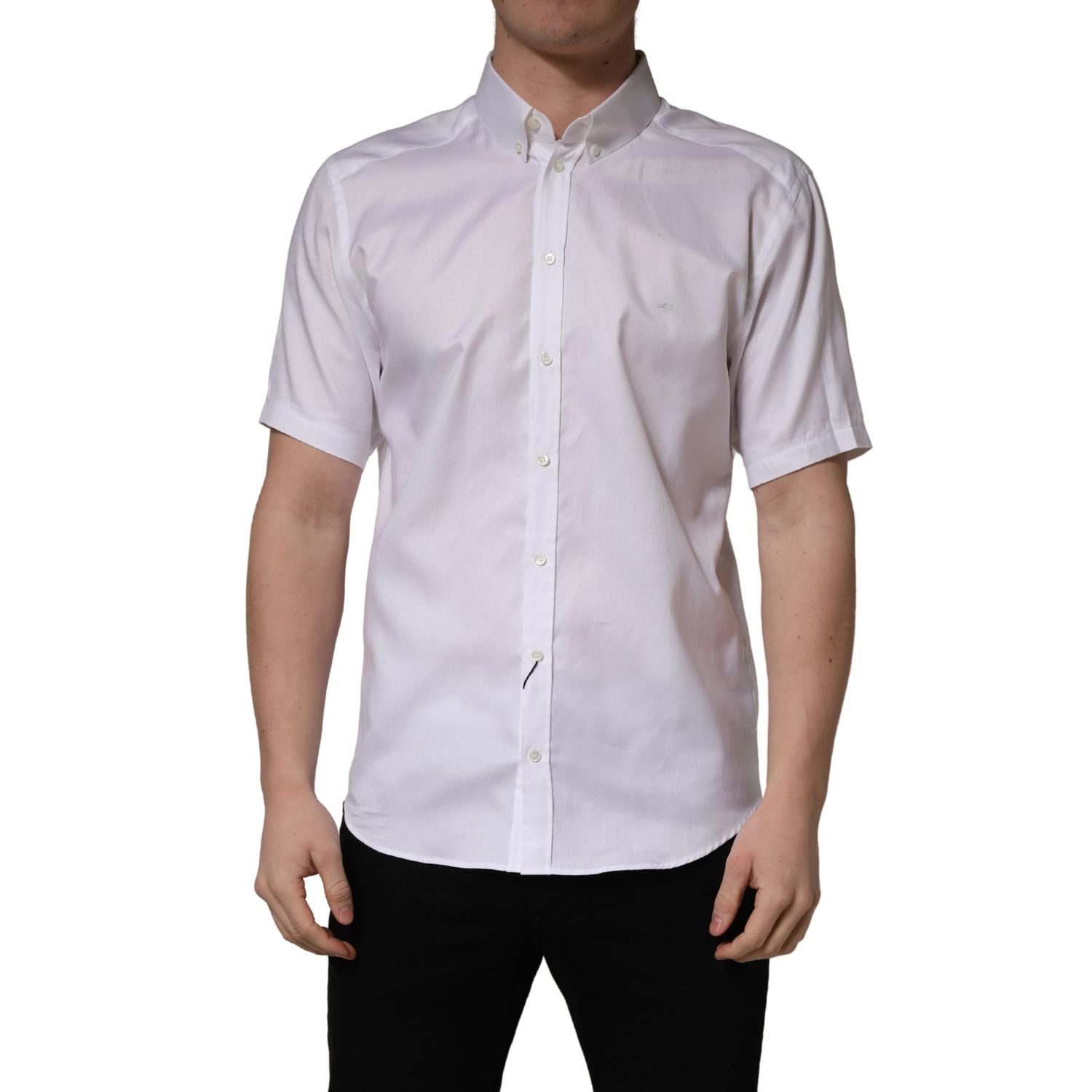 Dolce & Gabbana White Cotton Short Sleeves Button Down Shirt