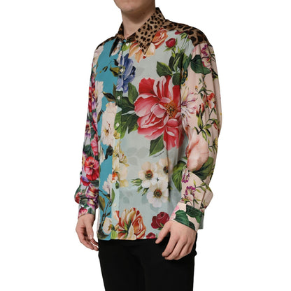 Dolce & Gabbana Multicolor Floral Animal Print Collared Shirt