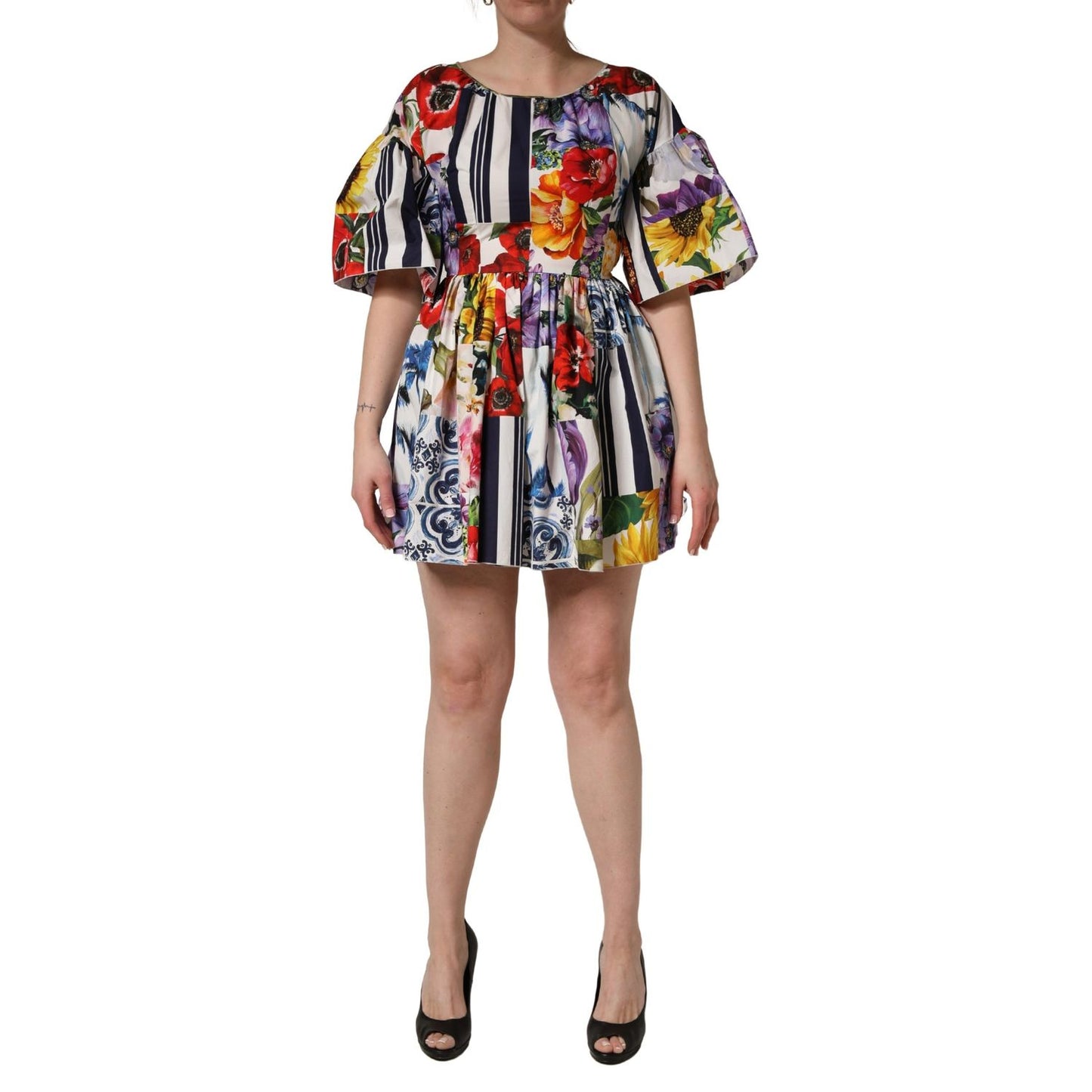 Dolce & Gabbana Multicolor Patchwork Cotton Poplin Mini Dress