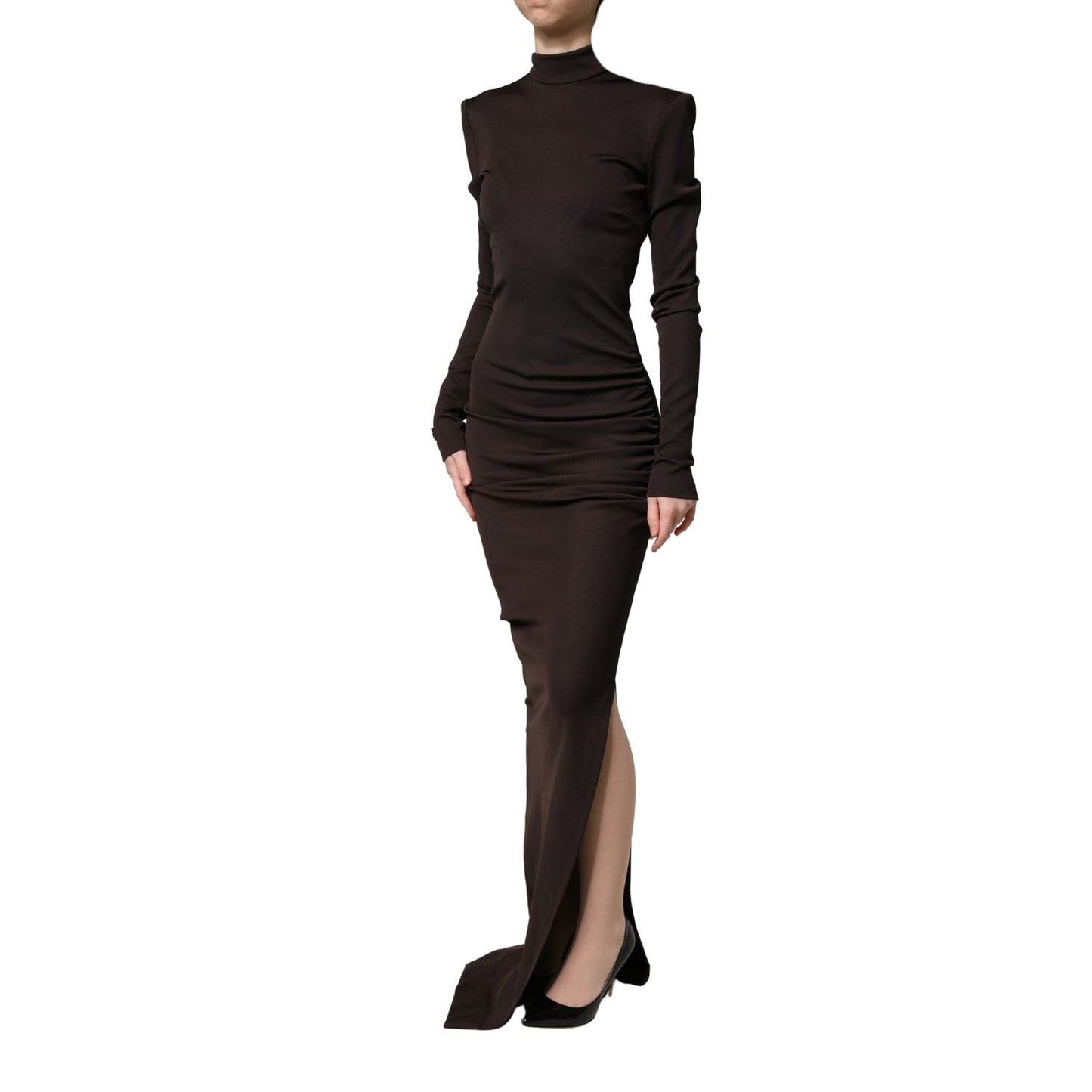 Dolce & Gabbana Brown Turtleneck Jersey Long Maxi Dress