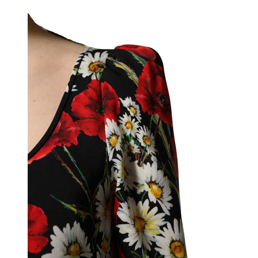 Dolce & Gabbana Black Floral Silk Long Sleeves Gown Dress