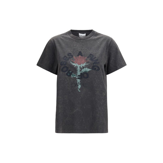 Ganni Gray Cotton T-Shirt