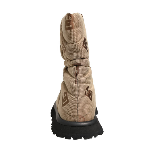 Dolce & Gabbana Brown Logo Print Lace Up Snow Boots Shoes