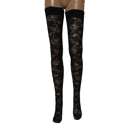 Dolce & Gabbana Black Floral Lace Thigh High Stockings Socks