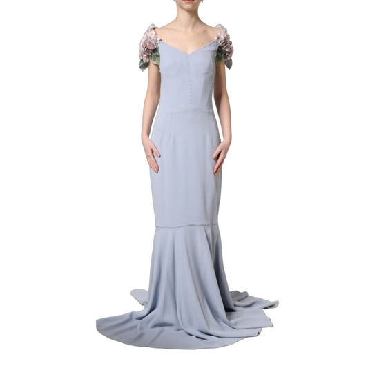 Dolce & Gabbana Light Blue Hydrangea Embellished Cap Sleeve Dress