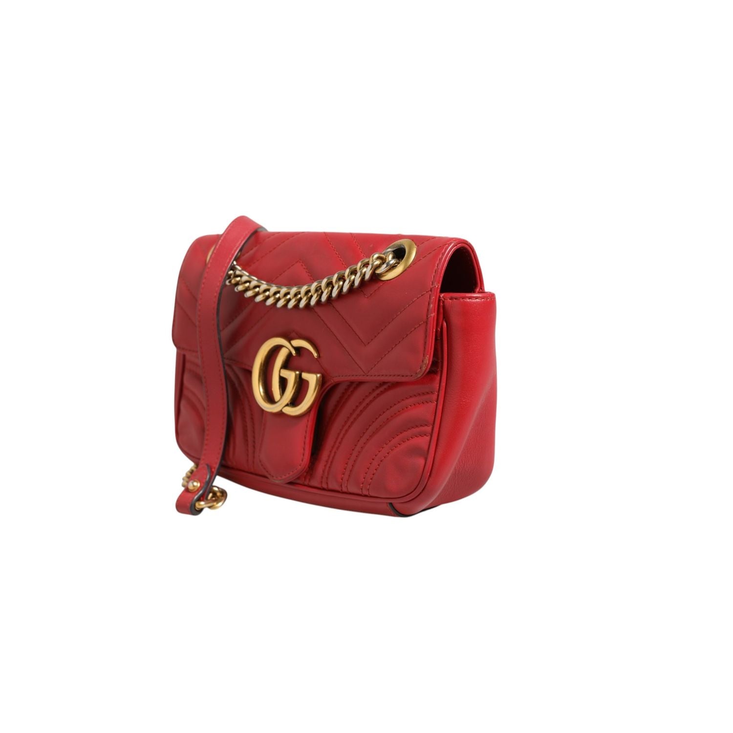 Gucci Marmont Small Shoulder Bag in Rosso Ancora Red Leather