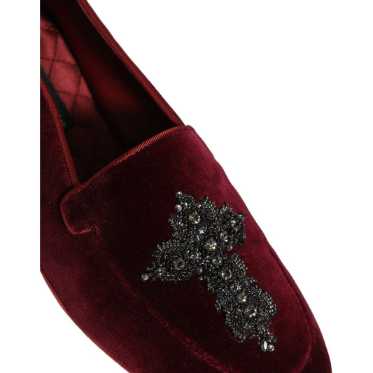 Dolce & Gabbana Red Suede Embellished Men Dress Loafers Shoes