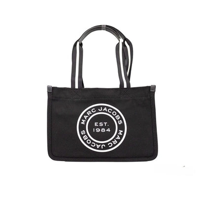 Marc Jacobs Medium Black Canvas Fabric Shoulder Convertible Tote Purse Bag
